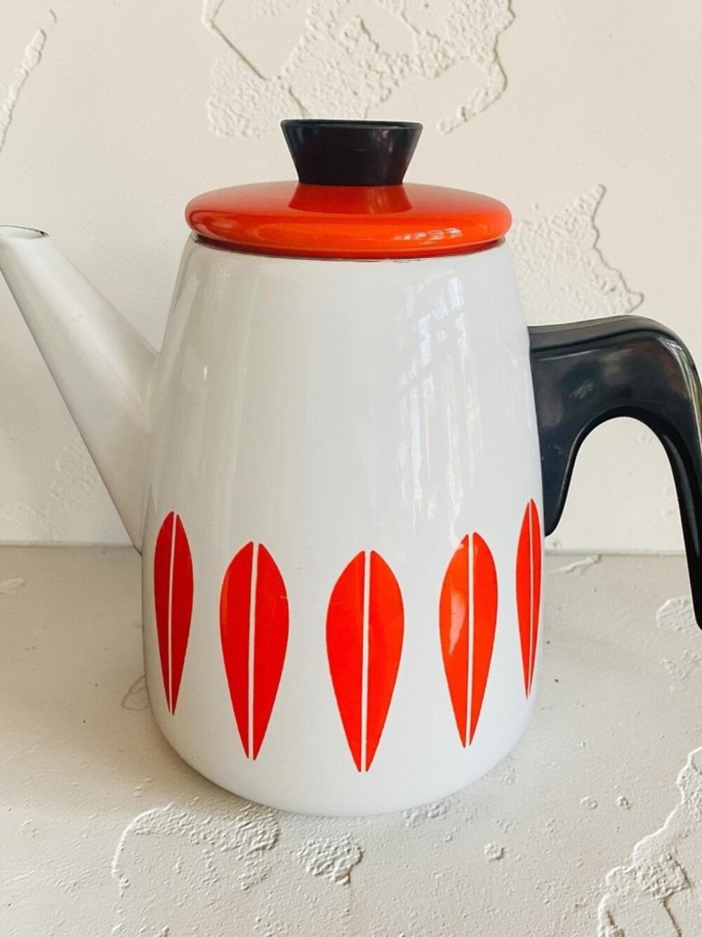 Cathrineholm Lotus White and Orange Coffee Pot Enamelware, Grete Prytz Design